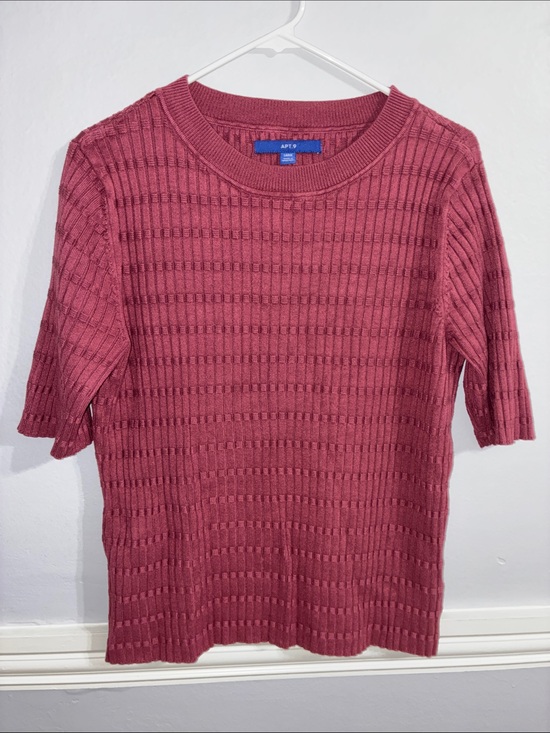 Apt. 9 Sweaters - Apt. 9 Burgundy Ribbed Knit Short Sleeve Top L Heavier Weight Drape